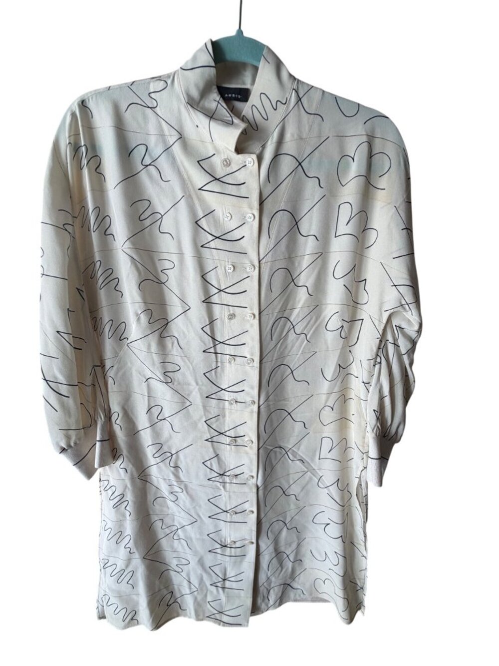 Akris Womens Printed Mock Neck Button Front Tunic Dress Size 6 Cream Silk Casual